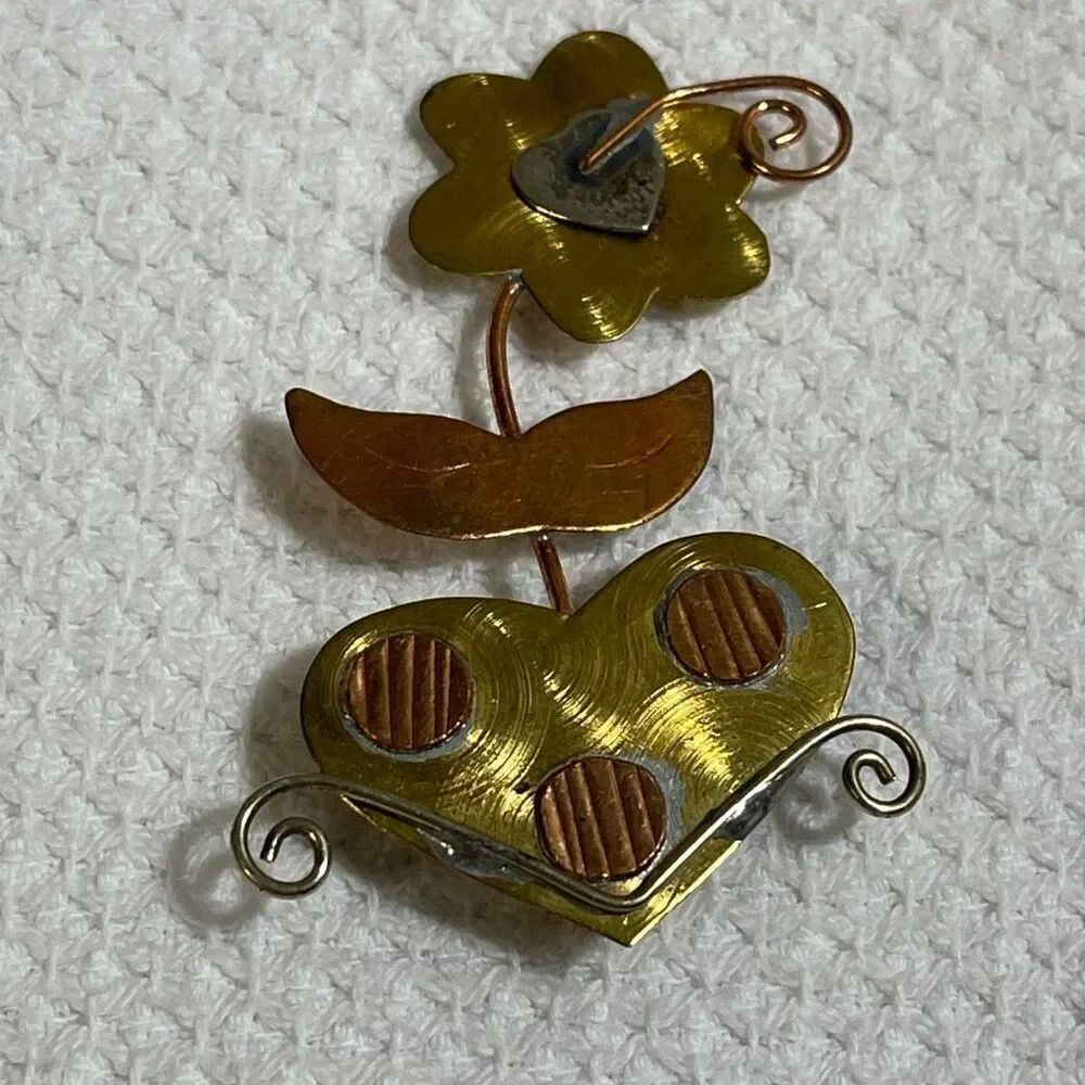 Vintage boho festival handmade heart flower brooch
